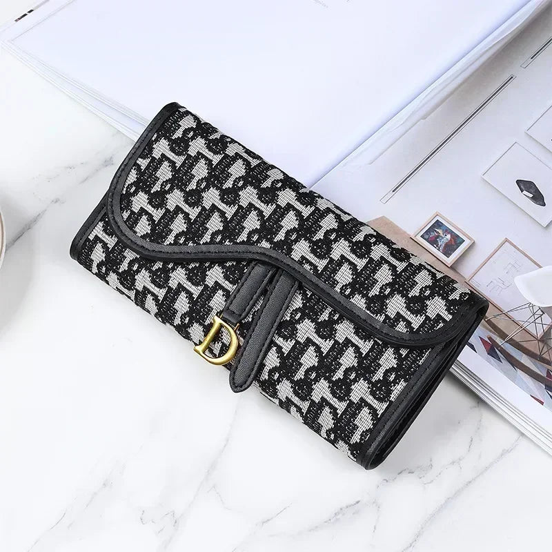 Retro Wallet Women's Long Large Capacity Buckle Multi Card Trifold Handbag