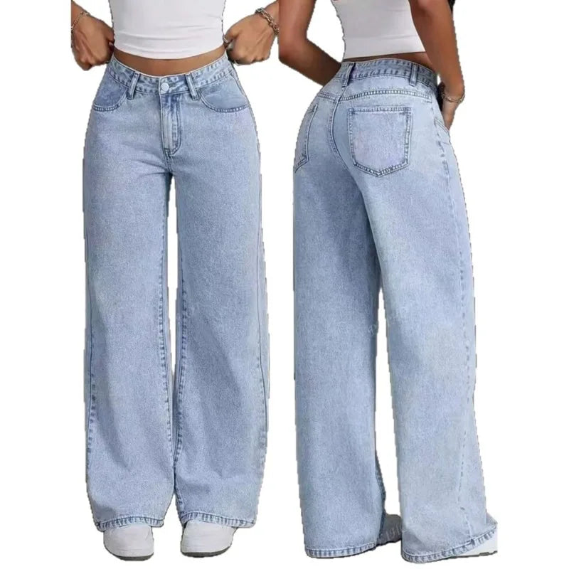 Washed High-Waisted Straight-Leg Jeans