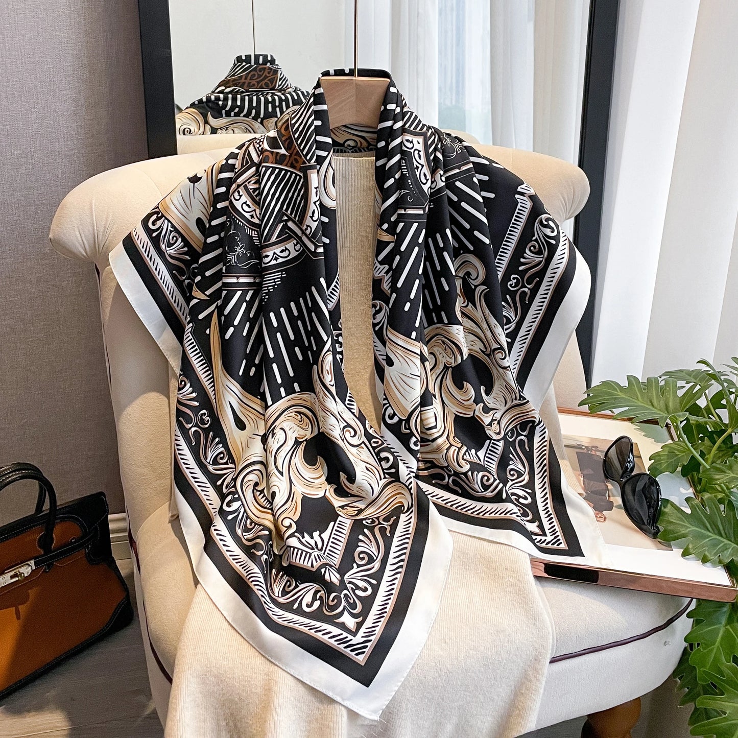 Silk Scarves Women Print Twill Square Head Shawl Bandanna