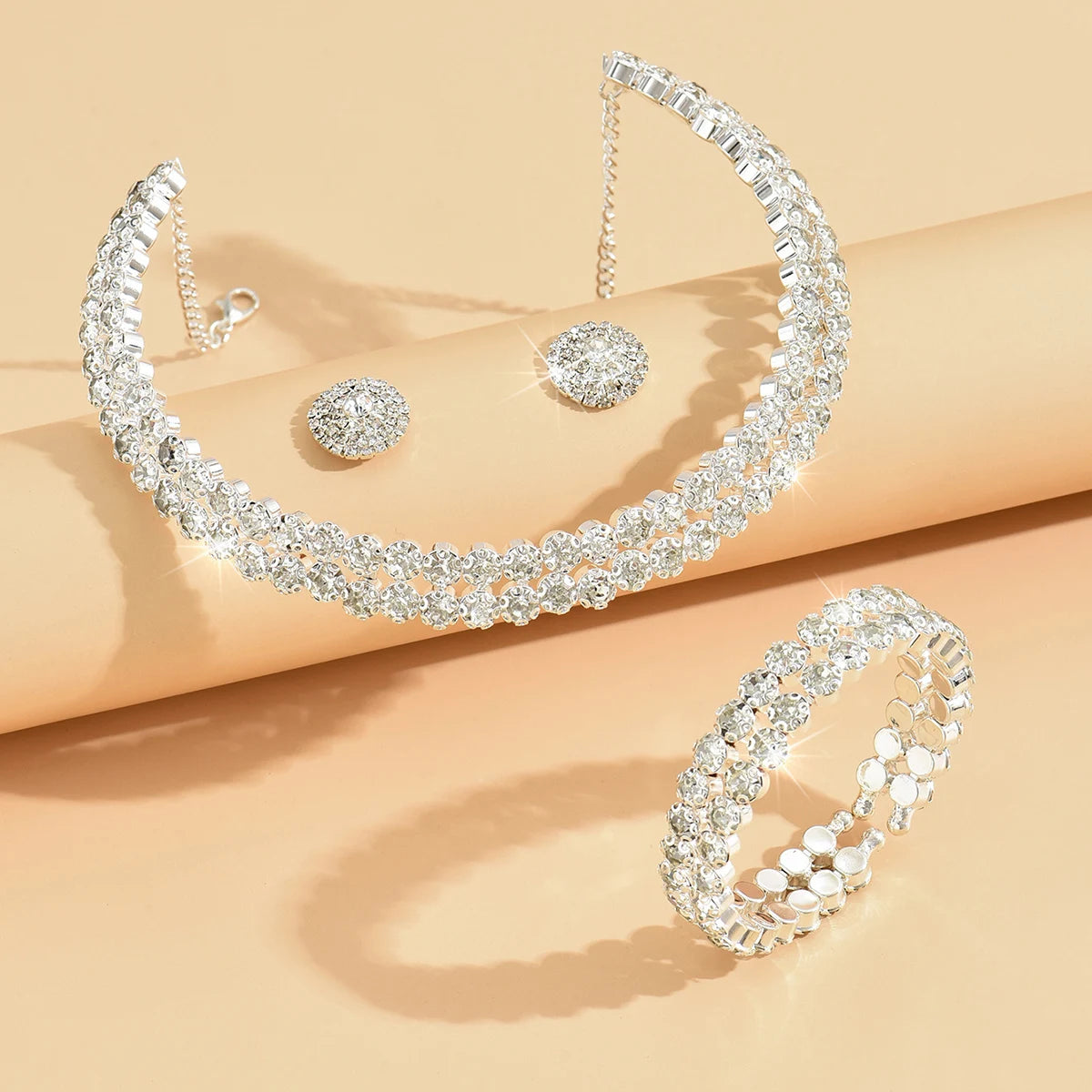 Women's Jewelry Set Rhinestone Earrings Necklace Bracelet