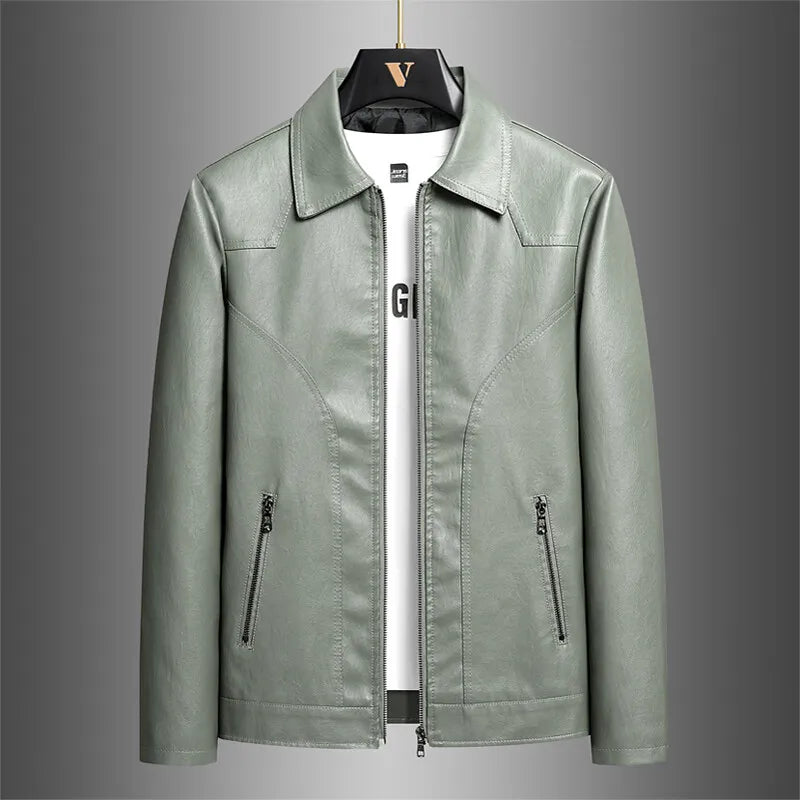 Men's PU Jackets Classic Solid Color Straight-leg