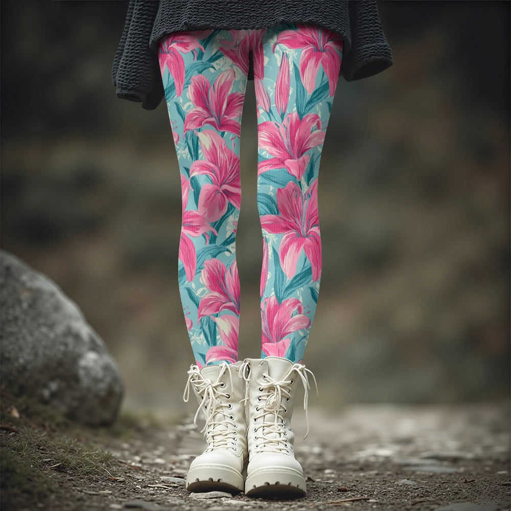 Women's Bright Pink Lily  Leggings