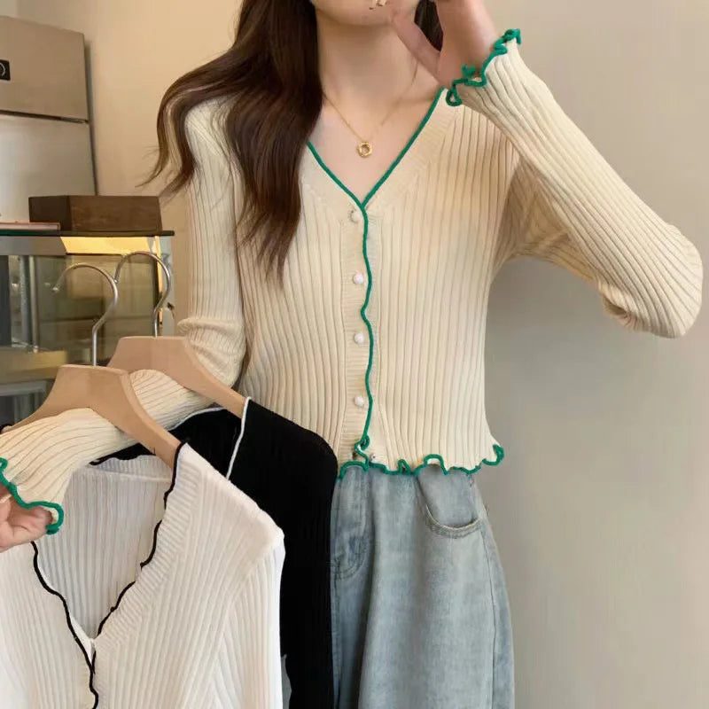 Knitted Sweater Women Cardigans V-Neck Knitwears