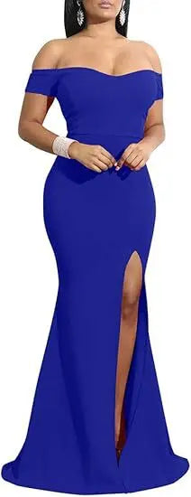 Women's Off Shoulder High Split Long Formal Party Dress