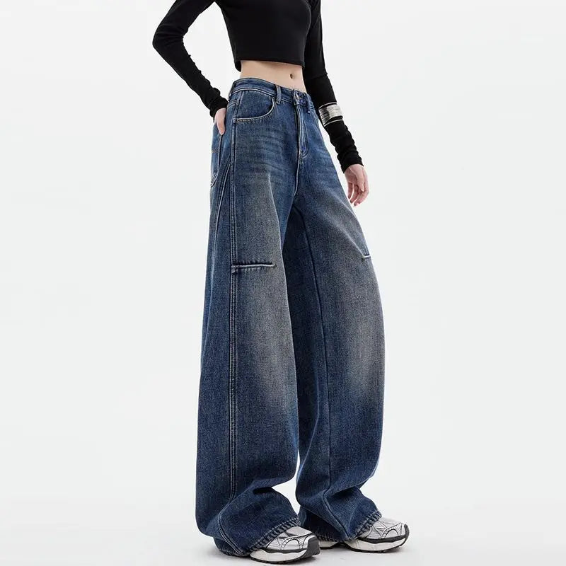 Women Casual Blue Wide Leg Jeans