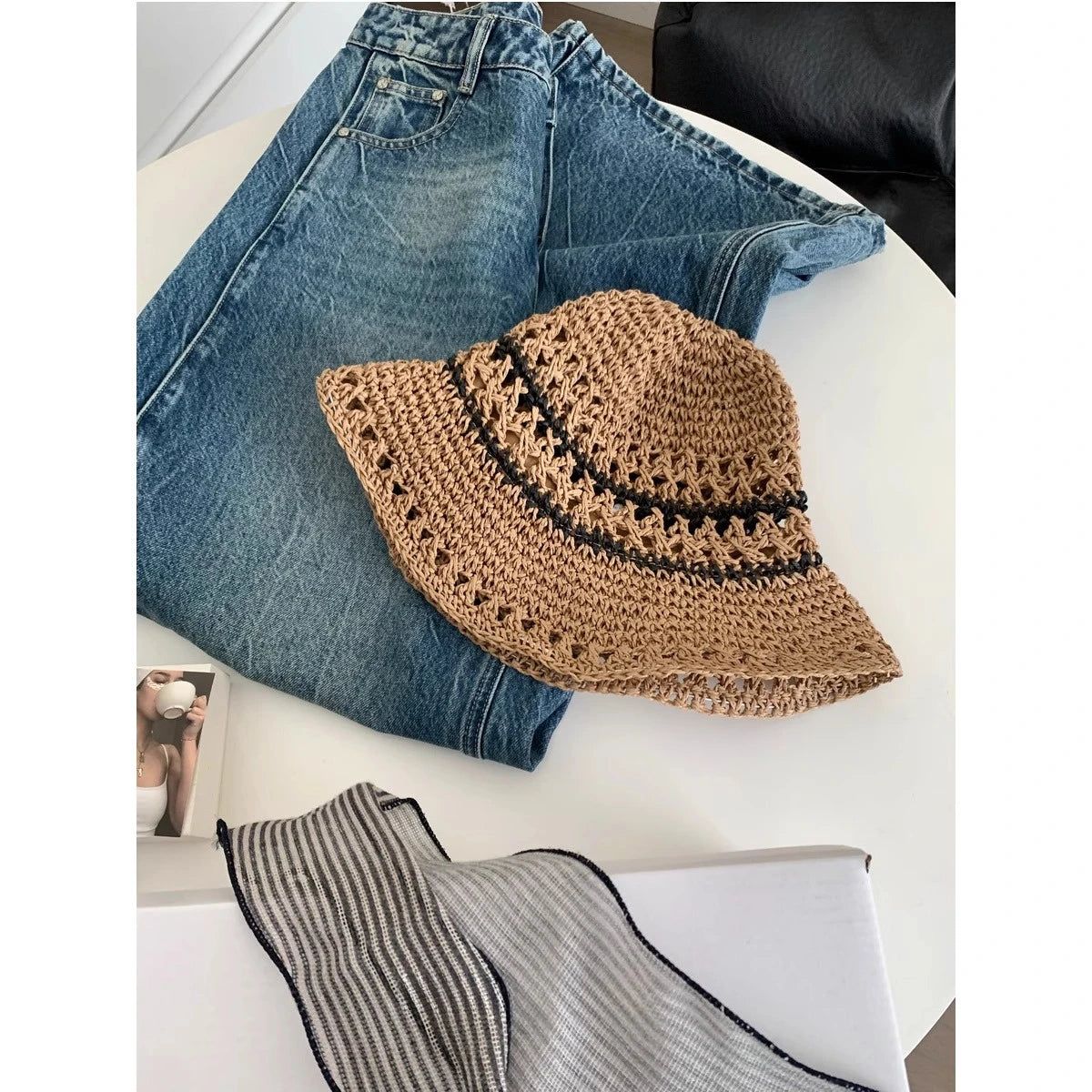Ladies Floppy Straw Hats Wide Brim Beach Foldable Straw Sun Cap