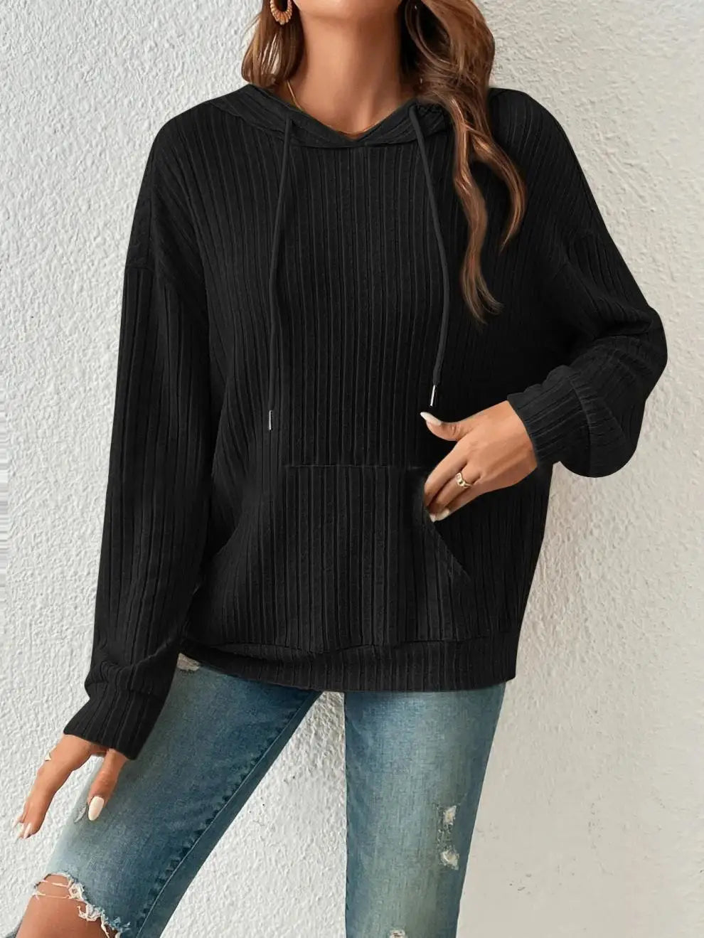 women's knitwear hooded pit kangaroo pocket hoodie