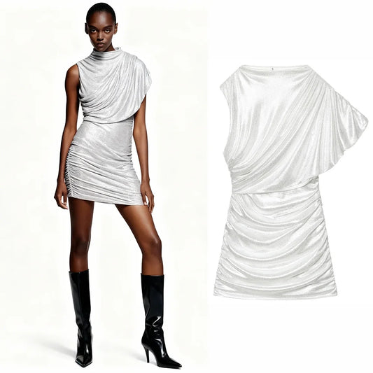 Rhinestone Draped Sleeveless Mini Dress Sexy Outerwears