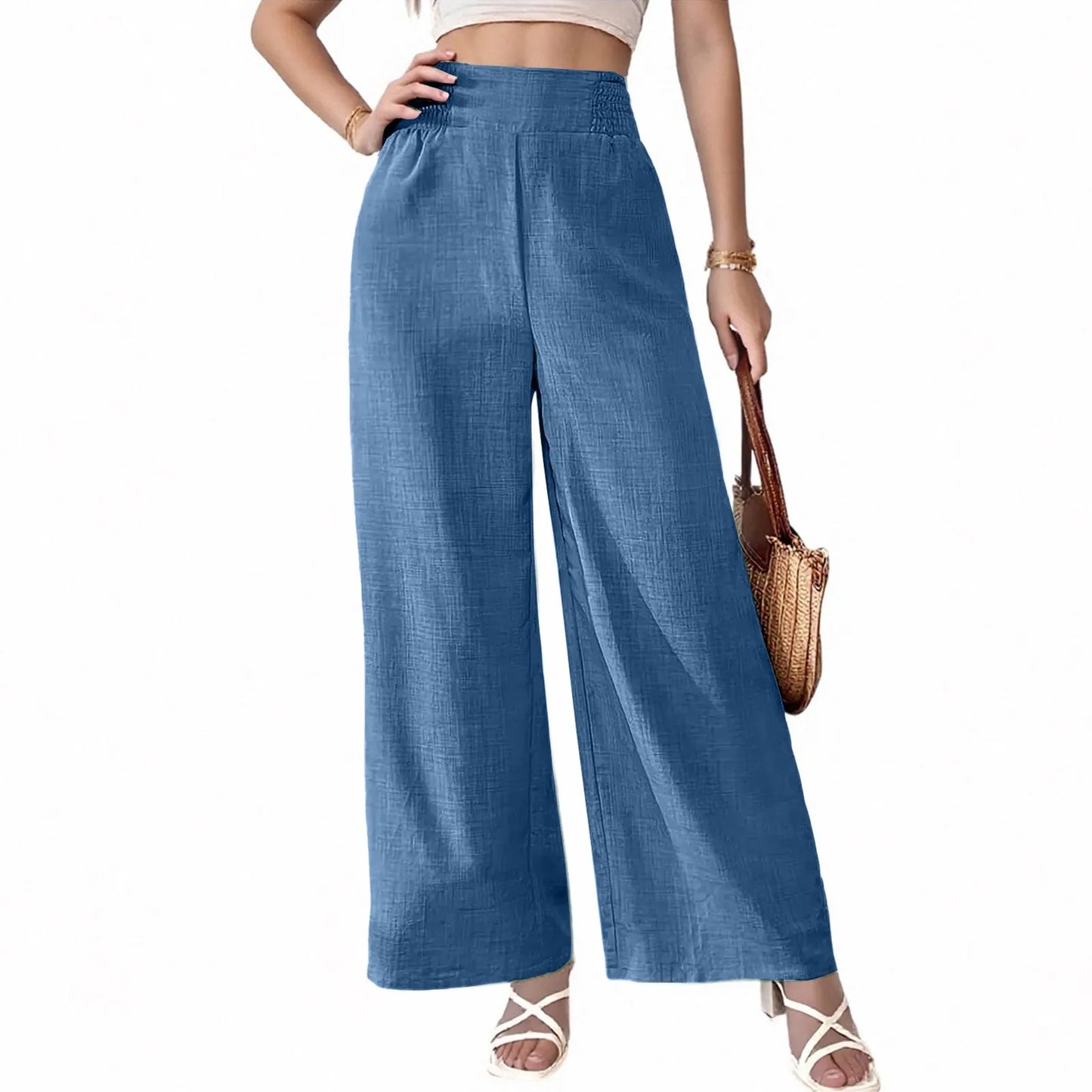 Women's summer thin twill pants versatile casual wide-leg trouser