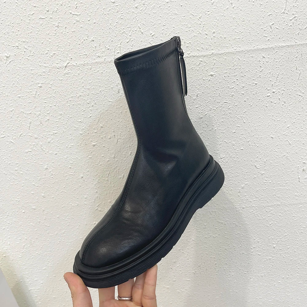 thick-soled boots for women, fashionable and casual leather boots
