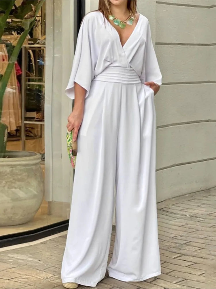 Woman Casual V-link Loose Jumpsuits