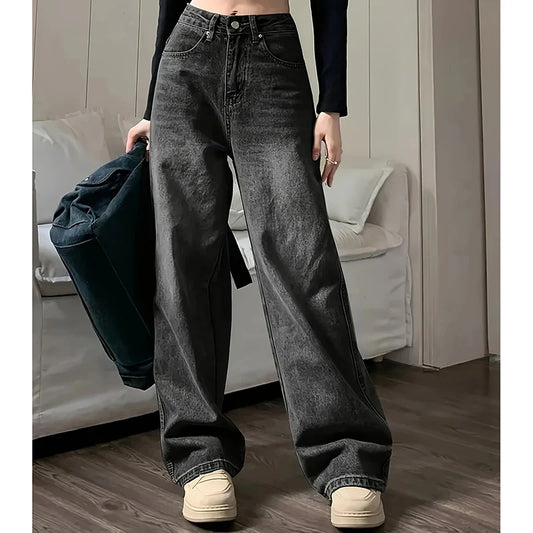 Female High Waist Streetwear Designer Wide Leg  Classic Gray Goth Straight Leg Pants