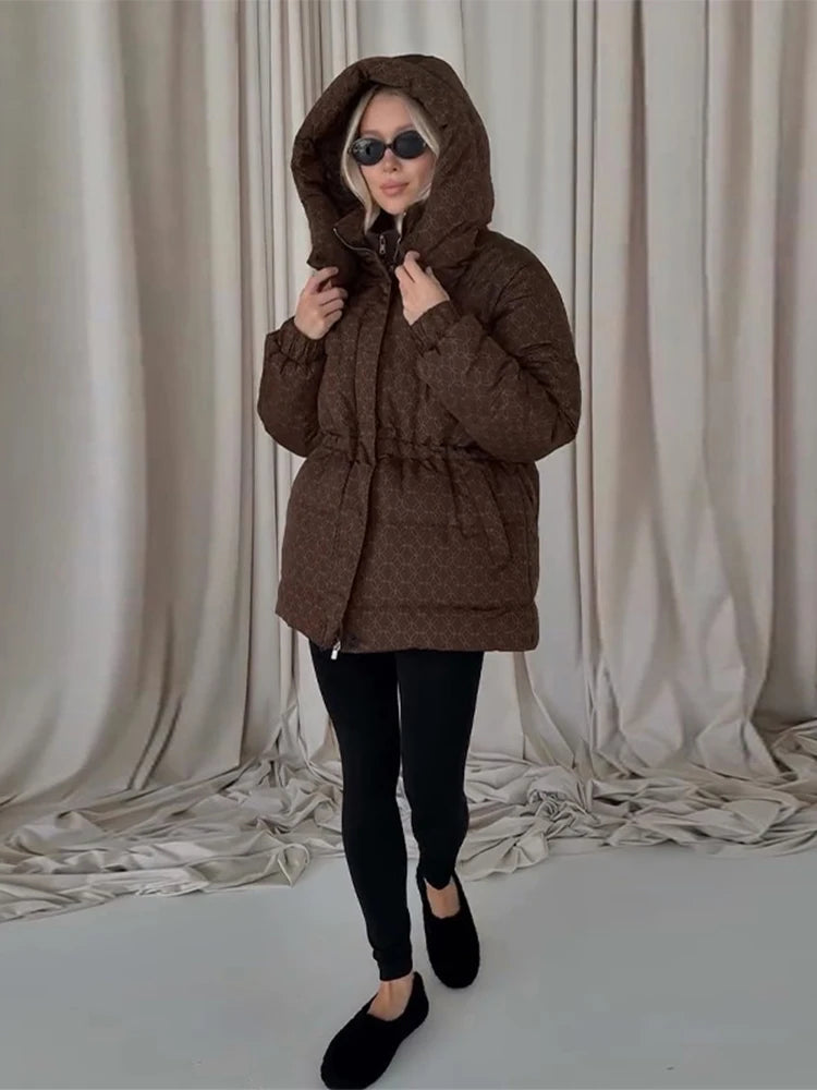 Print Padded Winter Jacket Women Casual Puffer Coat