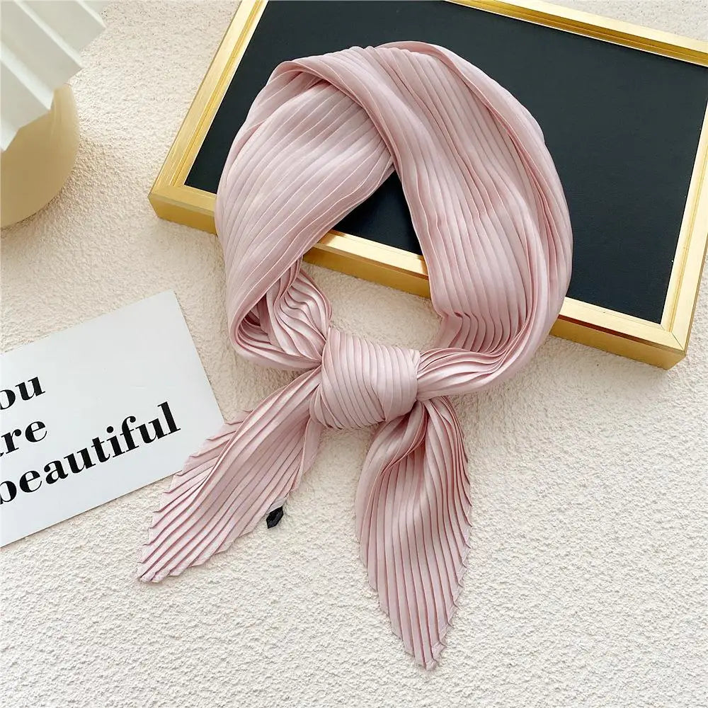 Women Pleated Satin Scarf For Ladies Neckerchief