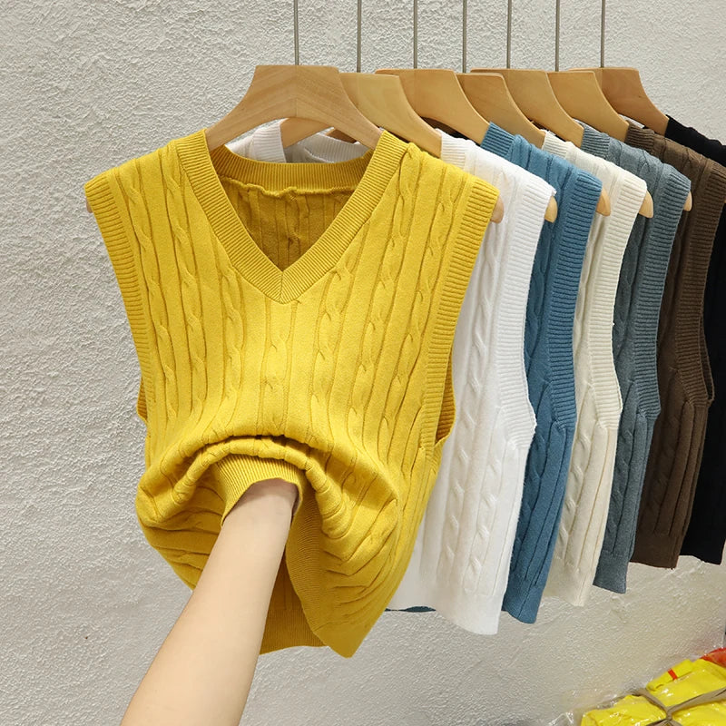Knitted Women Sweater Vest New Sleeveless V-Neck Knit Sweater Vest