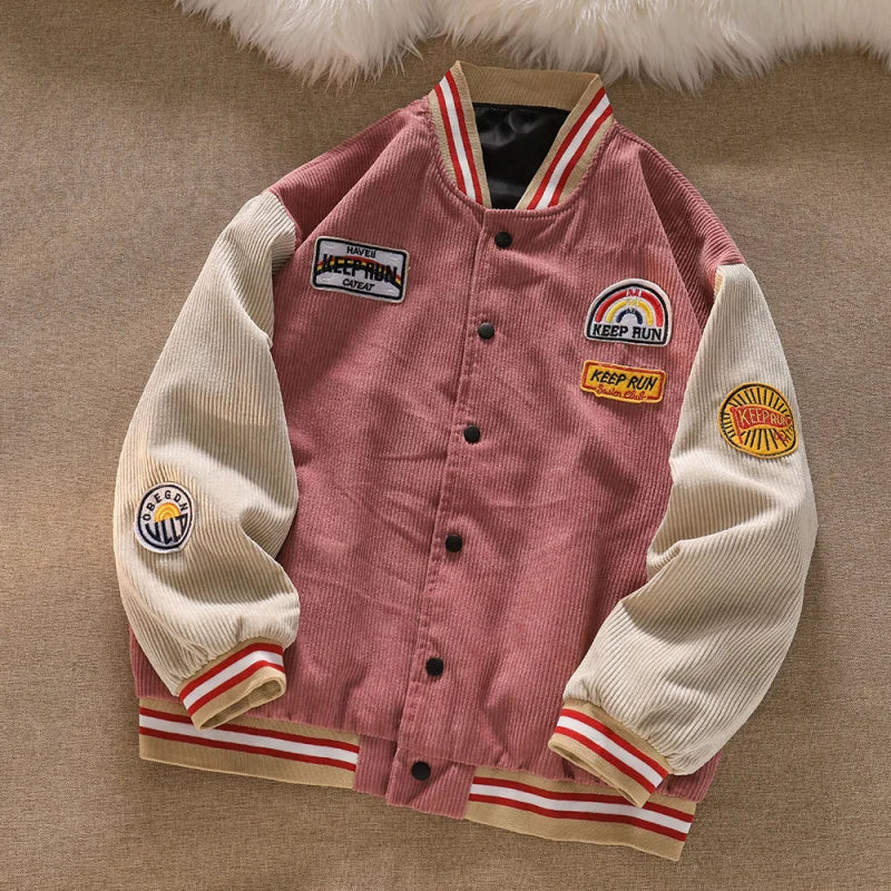 Men Baseball Jackets New Embroidered Letters Corduroy Loose Coat Tracksuit