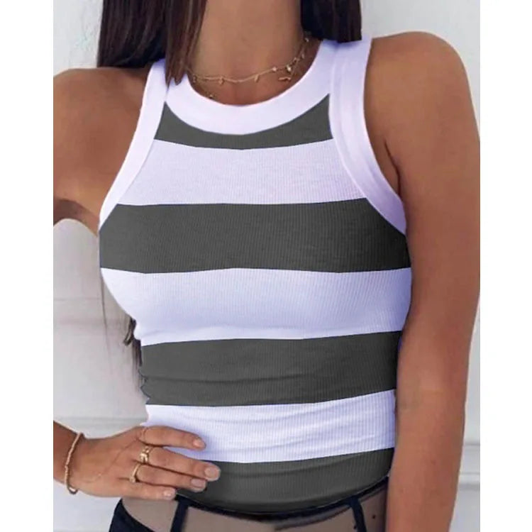 Women's  Tops Tanks Camis Digital printed round neck I-shaped vest