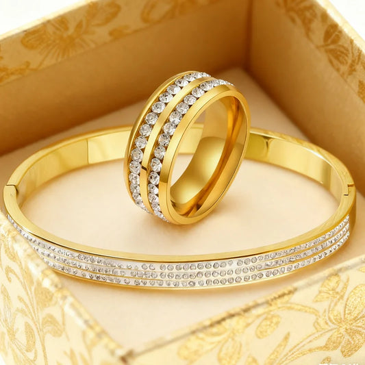 Stainless Steel Full Crystal Micro Set Zircon O-shaped Buckle Bracelet Ring
