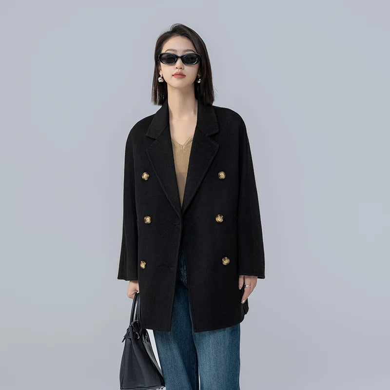 Mid-Length Women's  Camel  Double Breasted coat