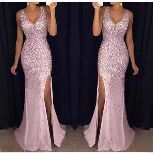 New Style New Slit Bronzing Dress Long Skirt Sexy Outfits Women