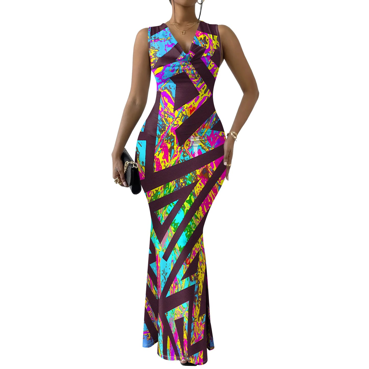 Geometric Off-Shoulder Maxi Dress