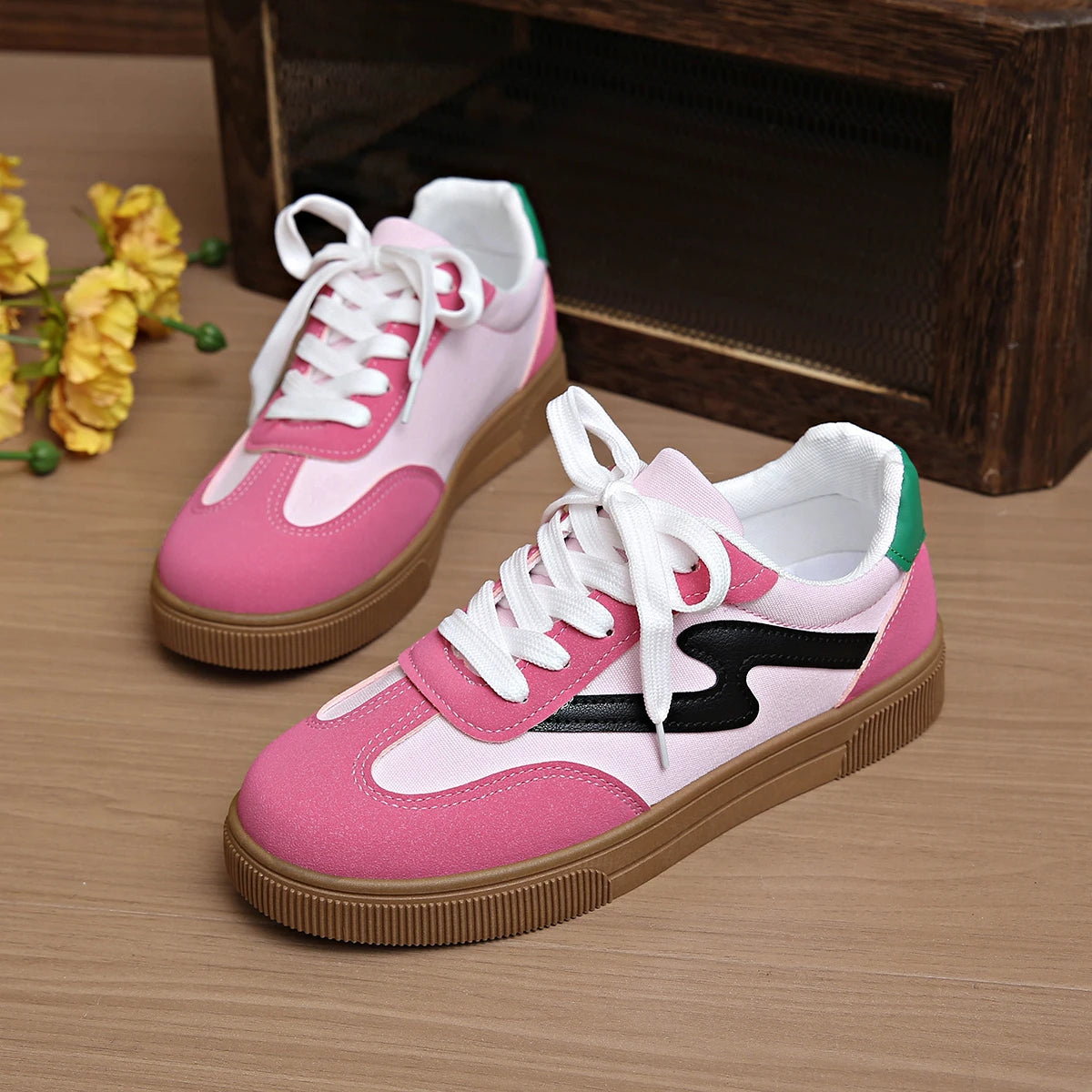 Women Tennis Sneakers Flats Ladies Fashion Mixed Colors Lace-up Vulcanized Shoes