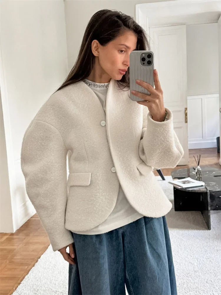 White Loose Knitwear Jackets For Women