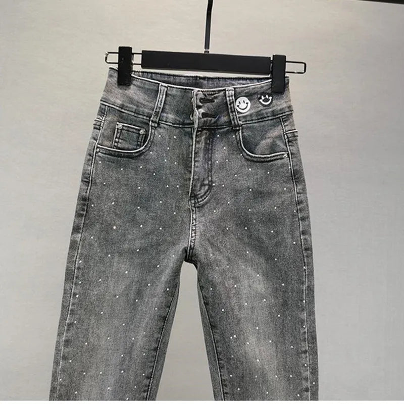 Women's Jeans Elastic Slim  Hot Diamond Small Foot Pencil Pants
