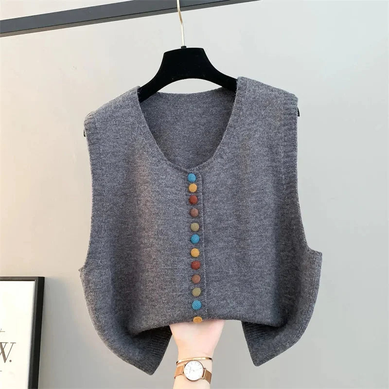 Women Knitted  Sleeveless Sweater Jacket