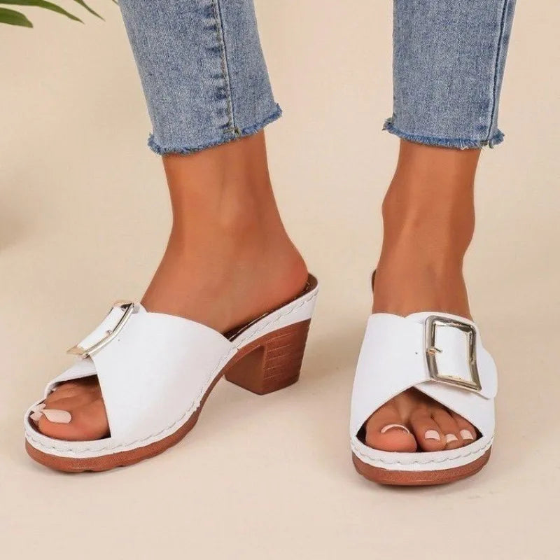 Women Sandals Soft Platform Shoes Ladies Chunky Heels Buckle Designer Slippers
