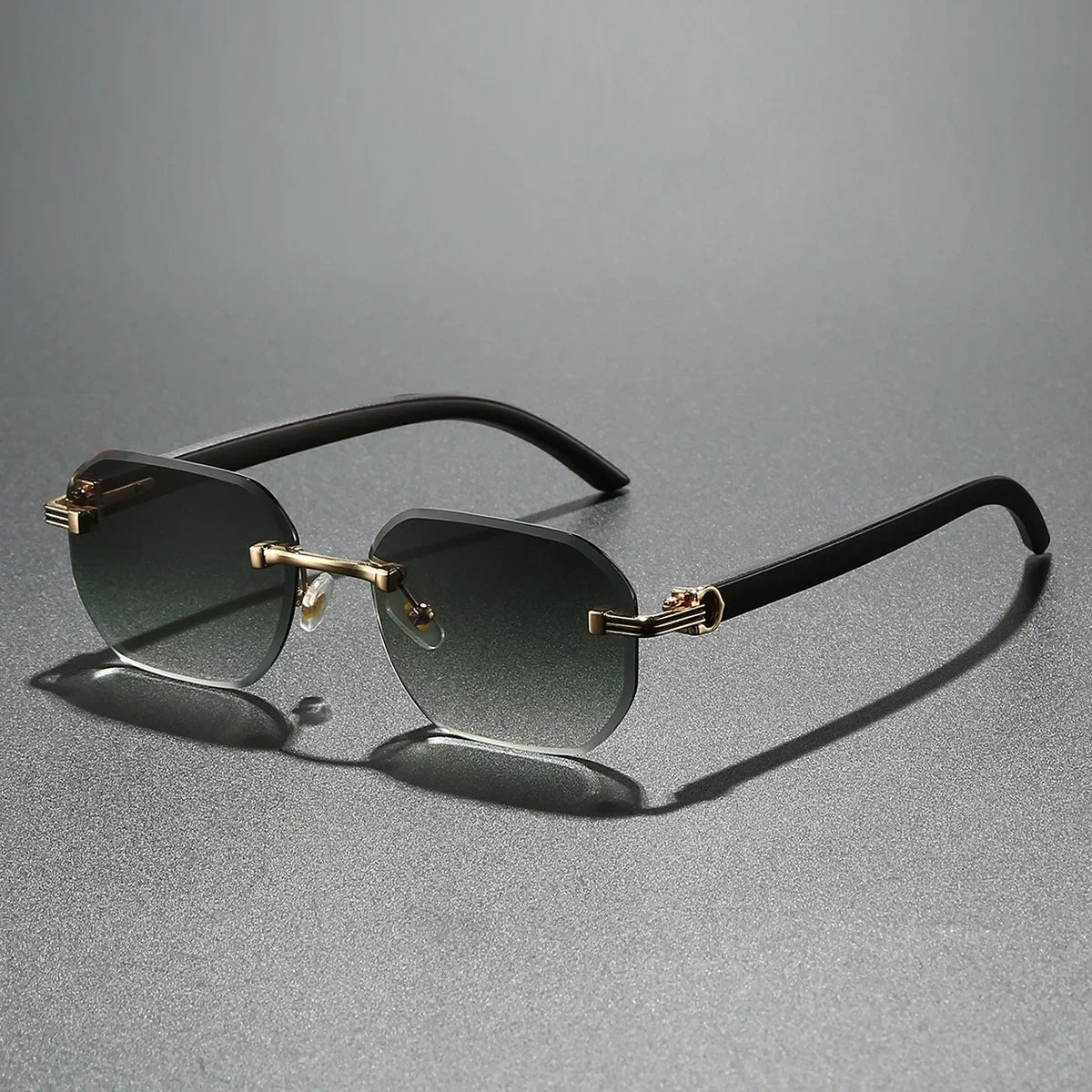 Trendy Rimless Sunglasses for Men Women Frameless Rectangle Wood Frame Sun Glasses
