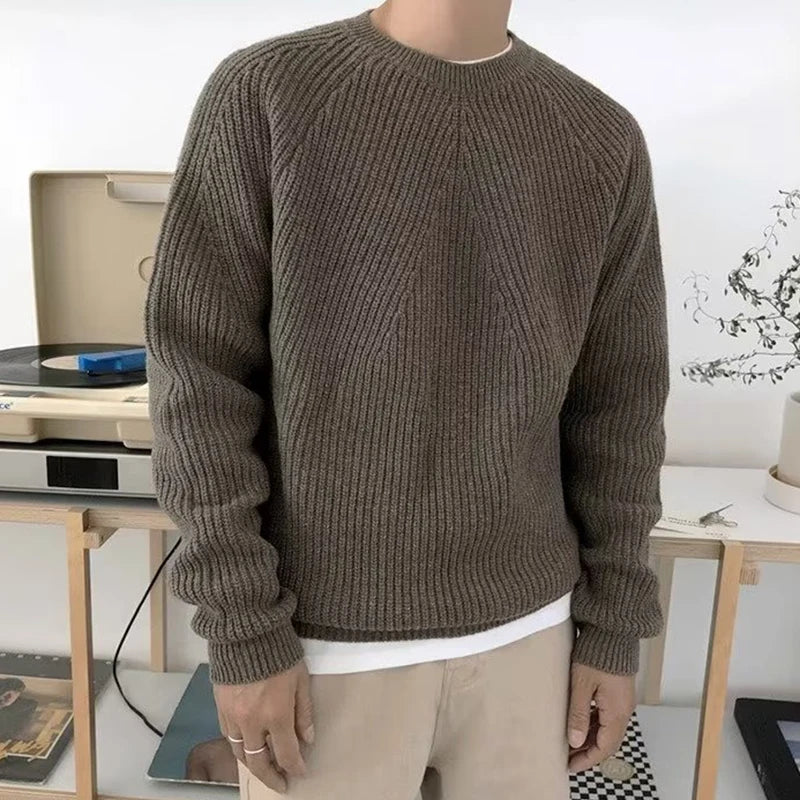 Streetwear Fashion Mens Knit Sweaters  Casual  Long Sleeve Jumper Tops For Men