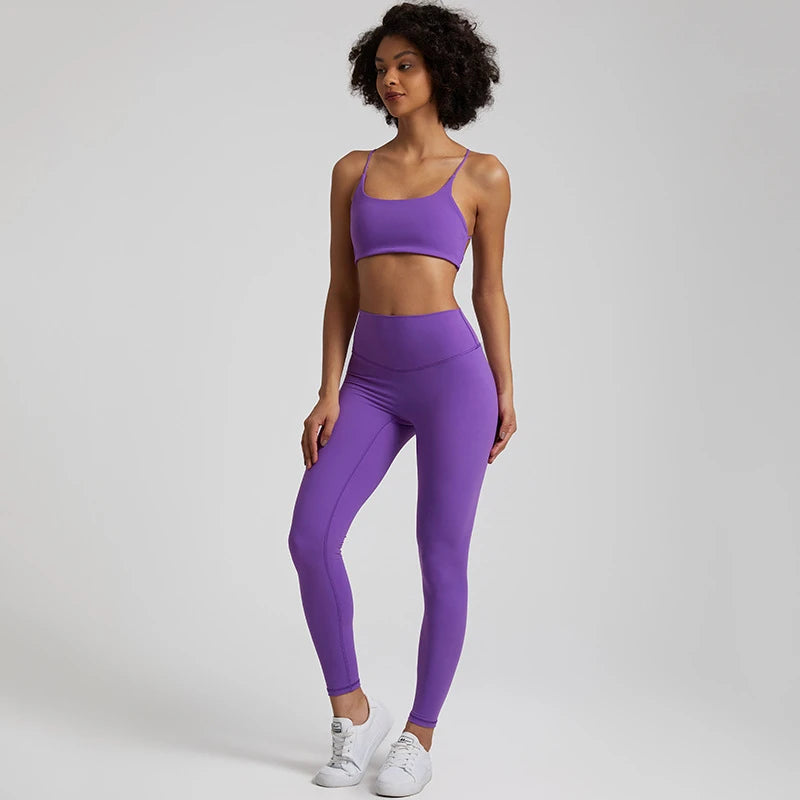 Gym Set Women Sports Outfit 2 Pieces Cross Back Bra Fitness Suit