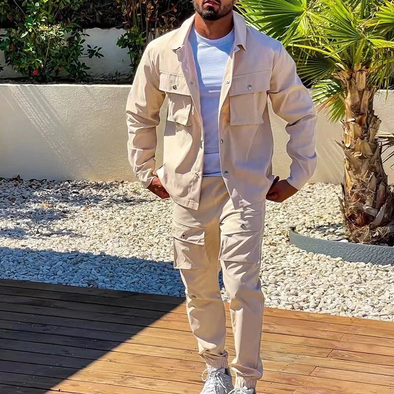 Men Two Piece Sets  Jackets Turn Down Collar Full Sleeve