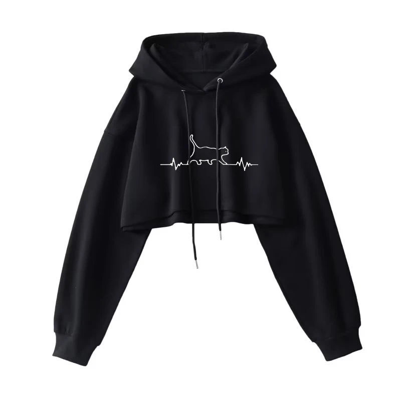 Sexy Short Hooded Sweatshirts Women Long Sleeve Crop Tops