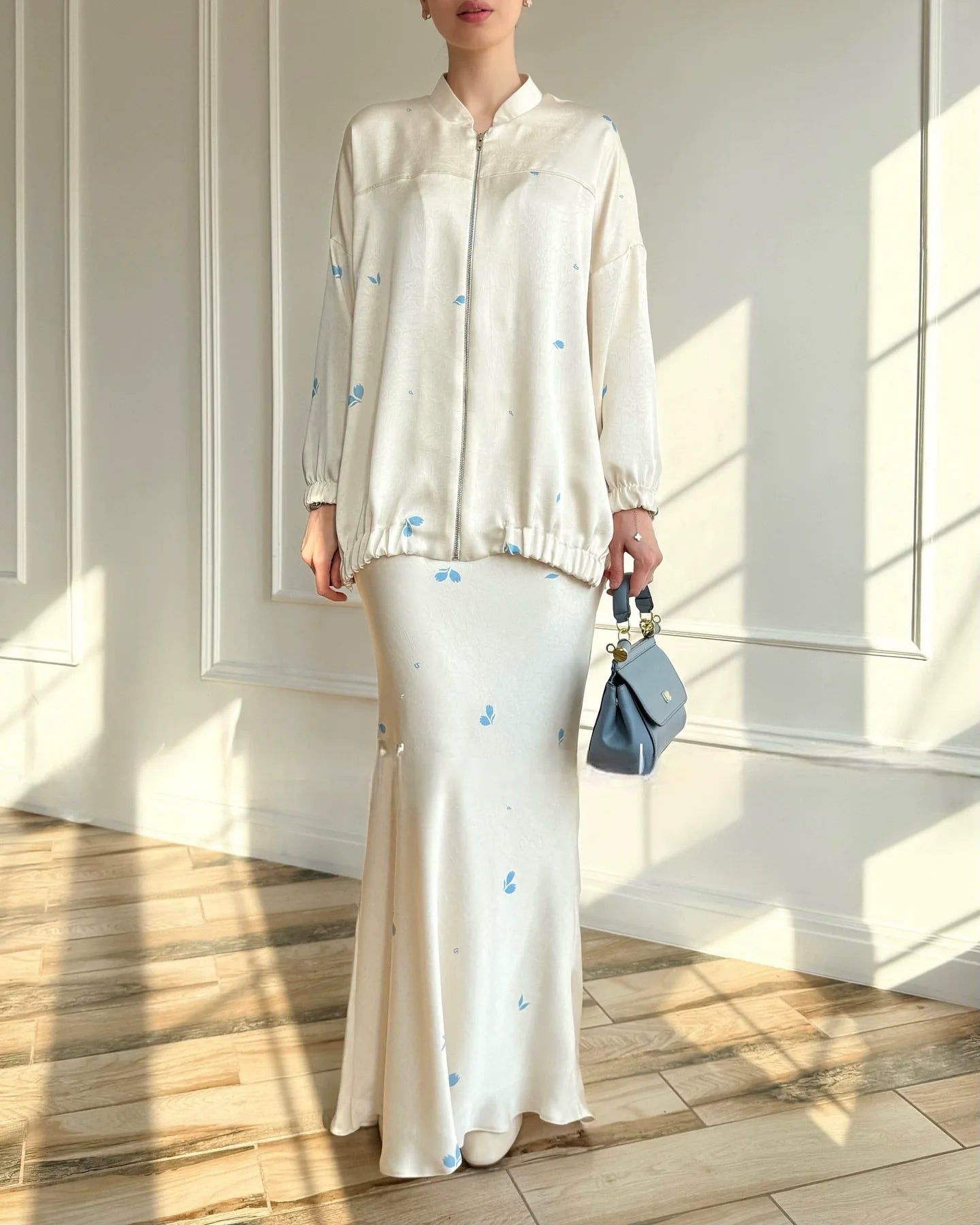 Women Eid Musulman Muslim Sets Solid Blouses Wide Leg Skirts Two Pieces Set