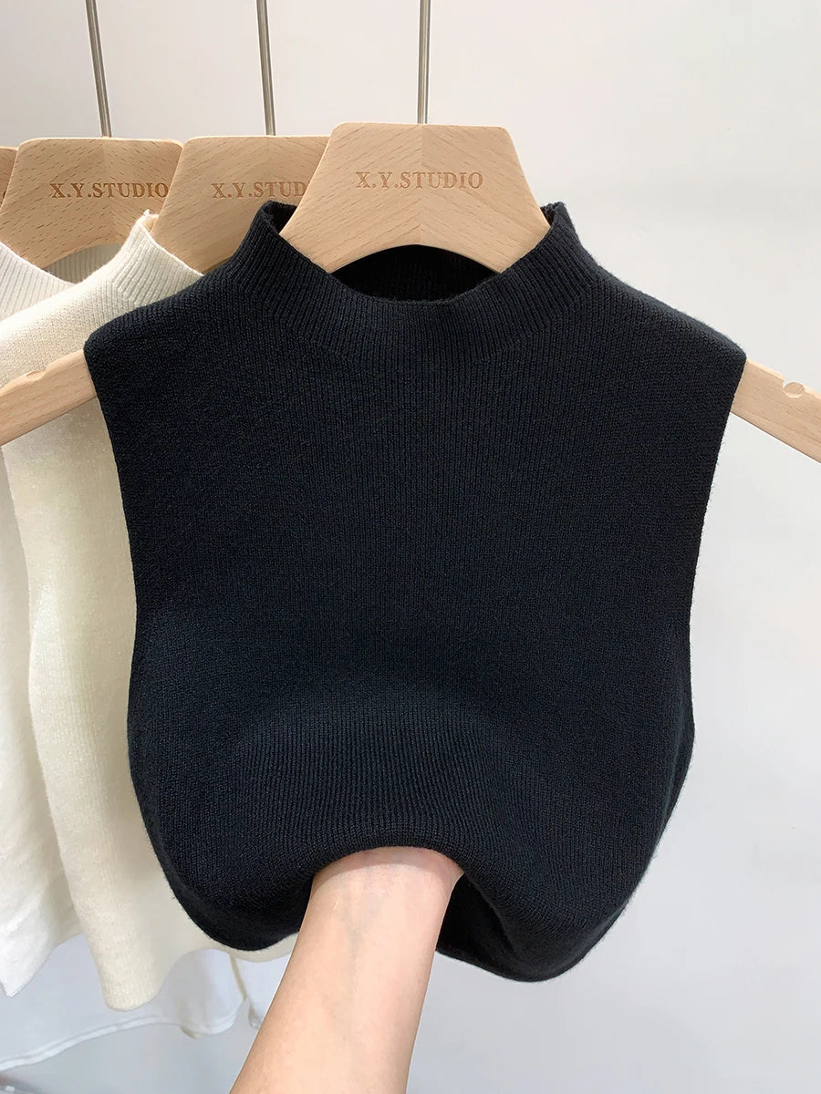 Women Knitted Tank Top  Slim  Short Sleeveless Sweaters