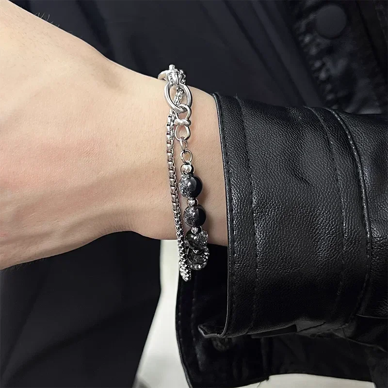 Fashion Stainless Steel Ice Cracking Bead Splicing Bracelets for Men