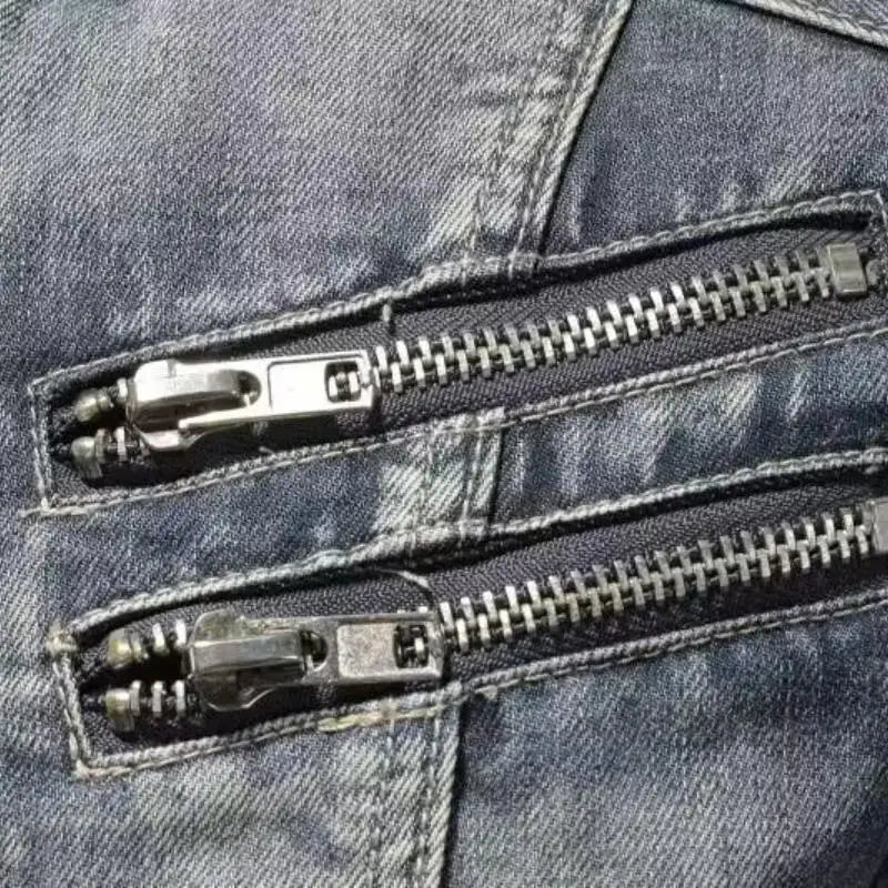 Denim Jackets Men Casual Stand Collar Moto Biker Outerwear
