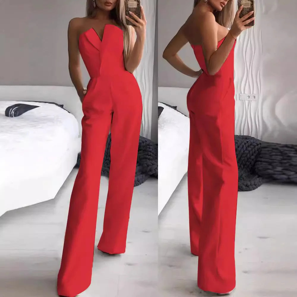 Female Jumpsuit Sleeveless New Slanted Collar