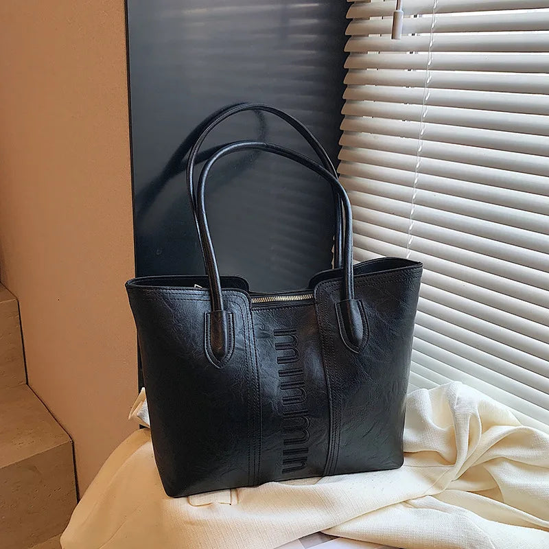 Large Capacity Retro Bucket Design, High-End Minimalist Style Handheld & Shoulder Bag