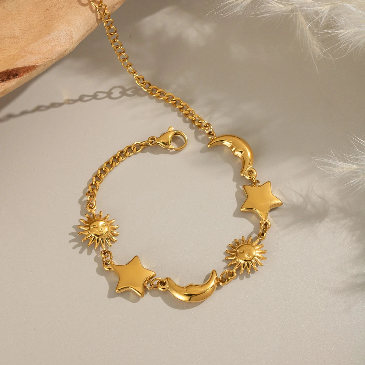 Star Moon Bracelet 18K Gold Plated Stainless Steel Sun Bracelet