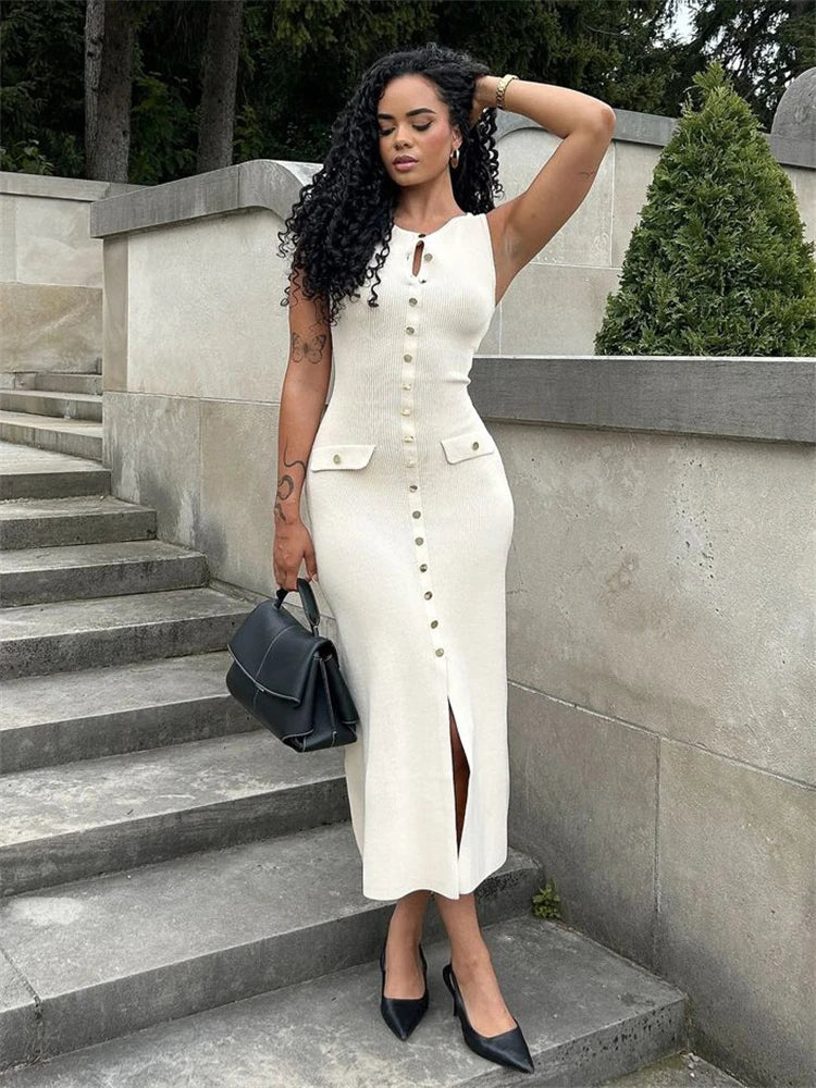 Knit Ribbed Cardigan Maxi High Waist Women's Knitwear