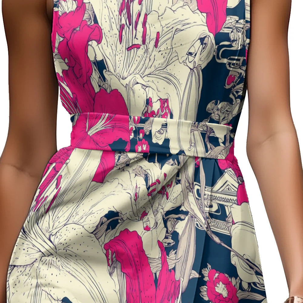 Breathable A-Line Sleeveless Chic Blue & White Dress