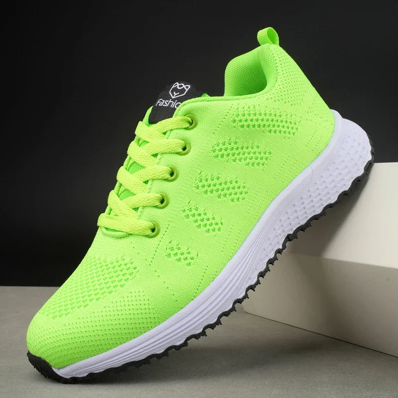 Women's Sneakers Breathable Knitted Mesh Comfortable Flat Lace Up Shoes
