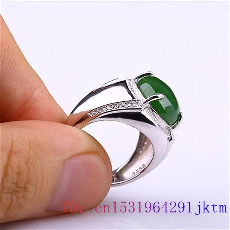 Green Jade Ring Men Zircon Fashion Crystal Charm Gifts Amulet Gemstone