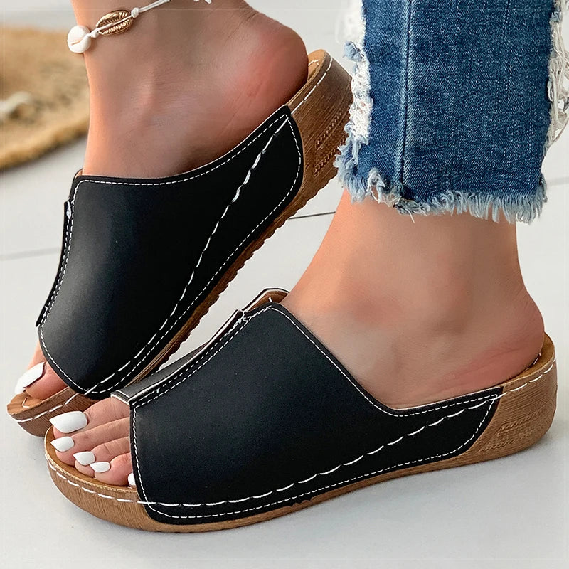Women's Sandals  Soft Heels Low Platform Slippers