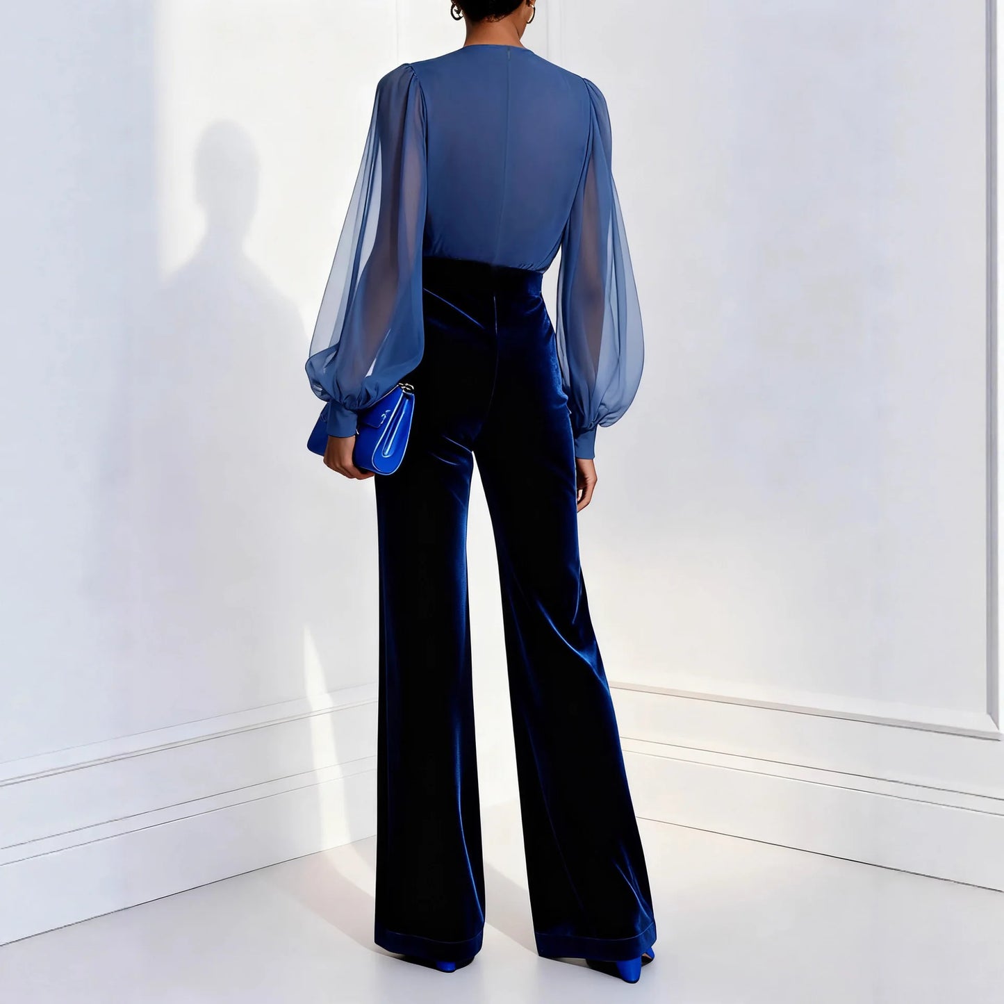 Fashion Jumpsuit Women's Slim Fit Mesh Long-sleeved Jumpsuit