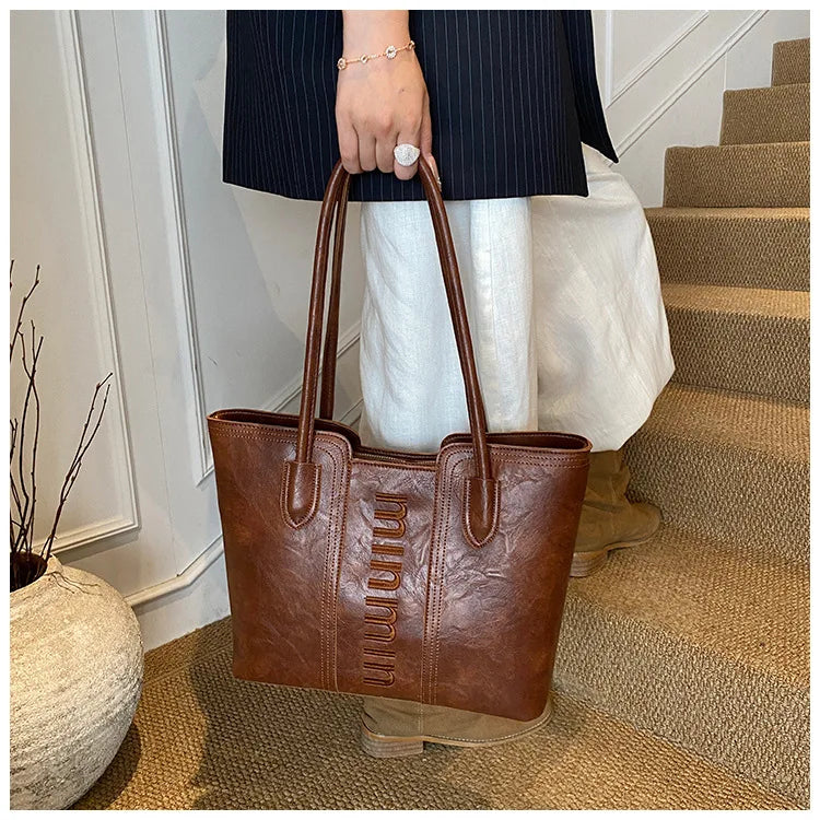 Large Capacity Retro Bucket Design, High-End Minimalist Style Handheld & Shoulder Bag