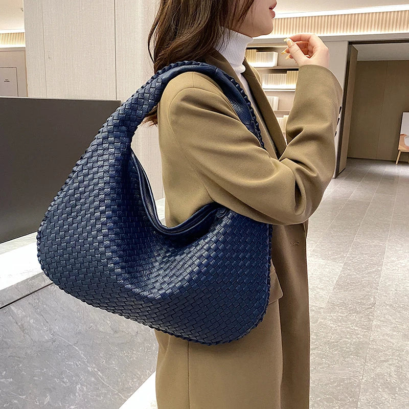 Woven Tote Bag for Women Large Woven Handbag Soft Leather Shoulder Bags